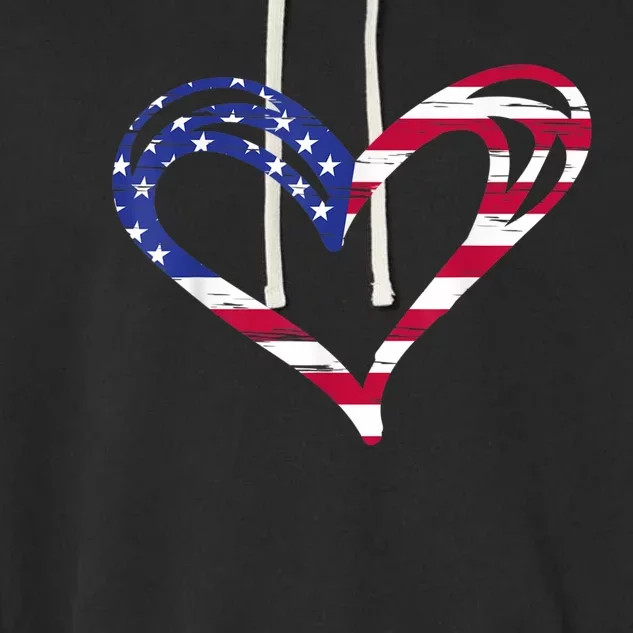 USA Flag Heart American Patriotic Armed Forces Memorial Day Garment-Dyed Fleece Hoodie