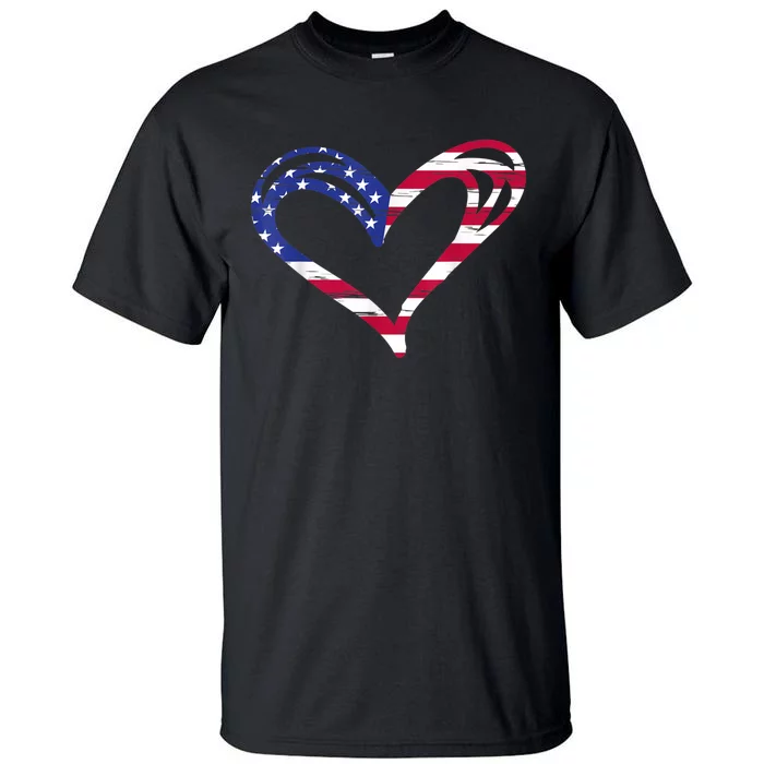 USA Flag Heart American Patriotic Armed Forces Memorial Day Tall T-Shirt