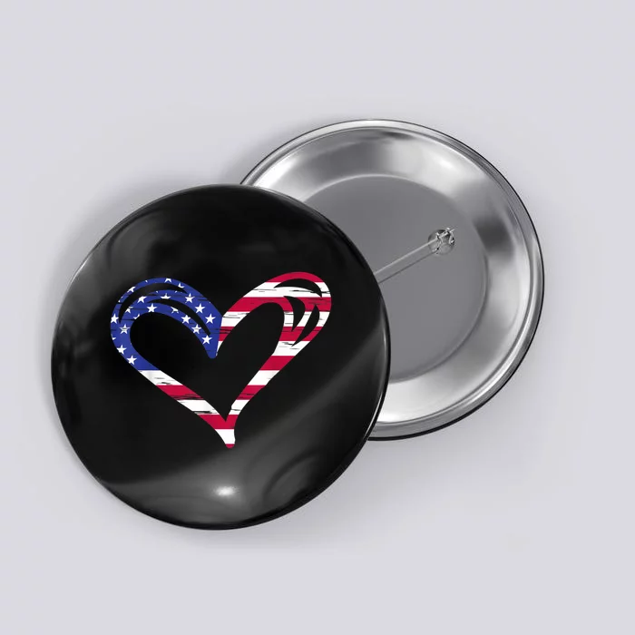 USA Flag Heart American Patriotic Armed Forces Memorial Day Button