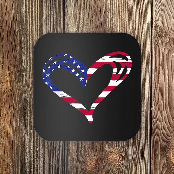 USA Flag Heart American Patriotic Armed Forces Memorial Day Coaster