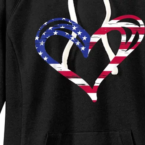 USA Flag Heart American Patriotic Armed Forces Memorial Day Women's Fleece Hoodie