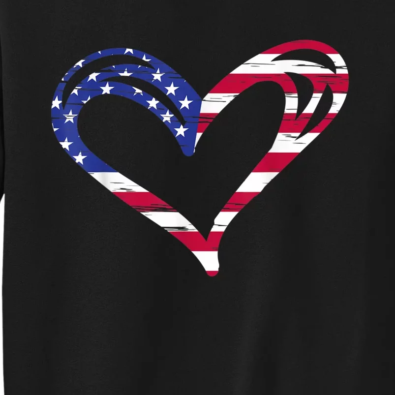 USA Flag Heart American Patriotic Armed Forces Memorial Day Tall Sweatshirt