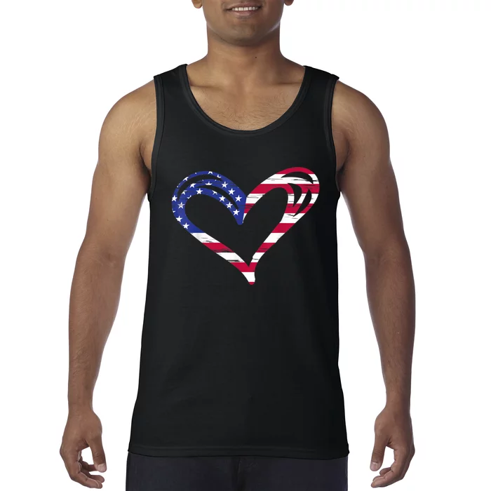 USA Flag Heart American Patriotic Armed Forces Memorial Day Tank Top