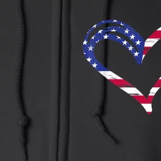 USA Flag Heart American Patriotic Armed Forces Memorial Day Full Zip Hoodie