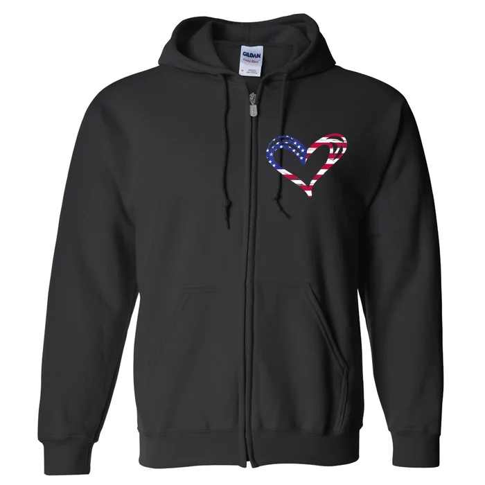 USA Flag Heart American Patriotic Armed Forces Memorial Day Full Zip Hoodie