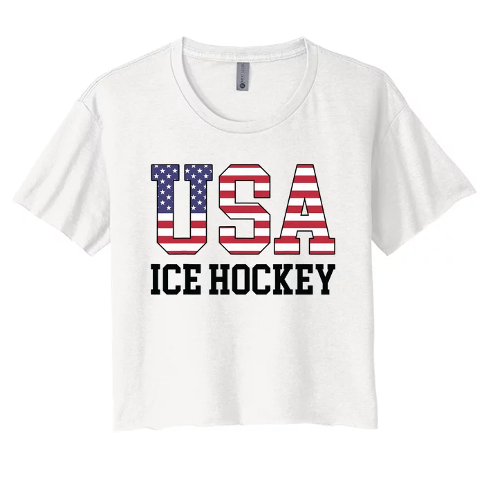 USA Flag Hockey Player American USA Ice Hockey Women's Crop Top Tee