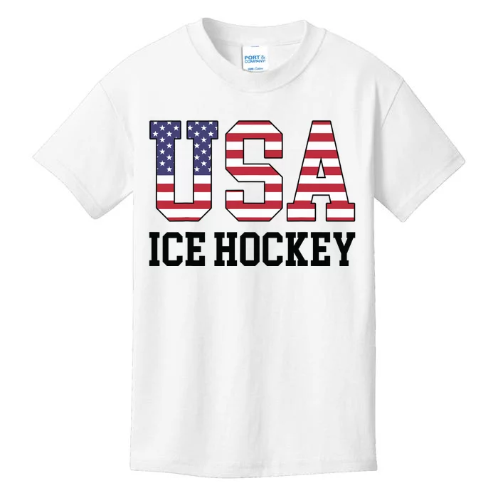 USA Flag Hockey Player American USA Ice Hockey Kids T-Shirt