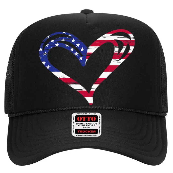 Usa Flag Heart American Patriotic Armed Forces High Crown Mesh Trucker Hat