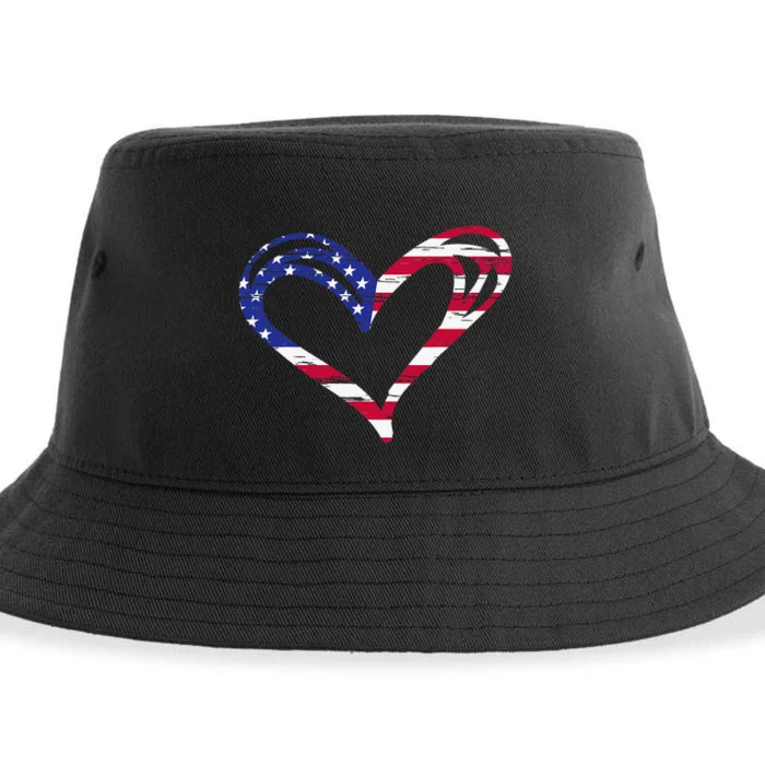 Usa Flag Heart American Patriotic Armed Forces Sustainable Bucket Hat