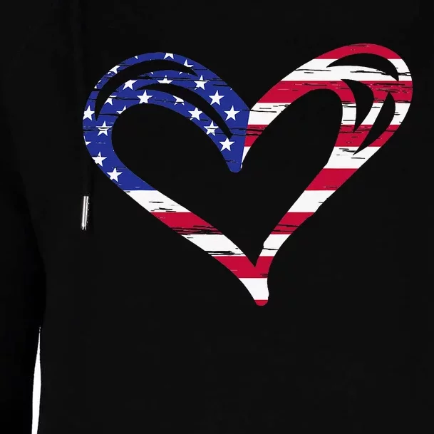 Usa Flag Heart American Patriotic Armed Forces Womens Funnel Neck Pullover Hood