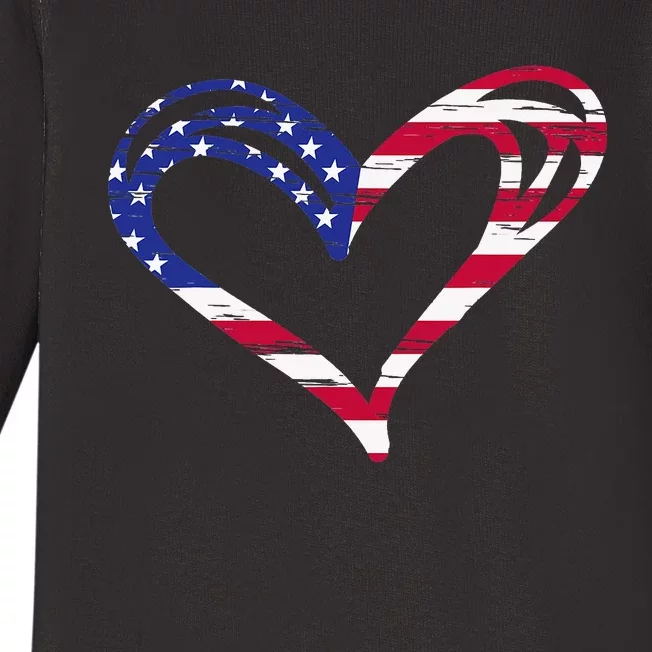 Usa Flag Heart American Patriotic Armed Forces Baby Long Sleeve Bodysuit