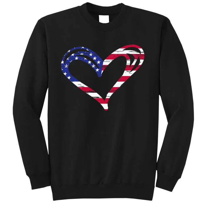 Usa Flag Heart American Patriotic Armed Forces Tall Sweatshirt