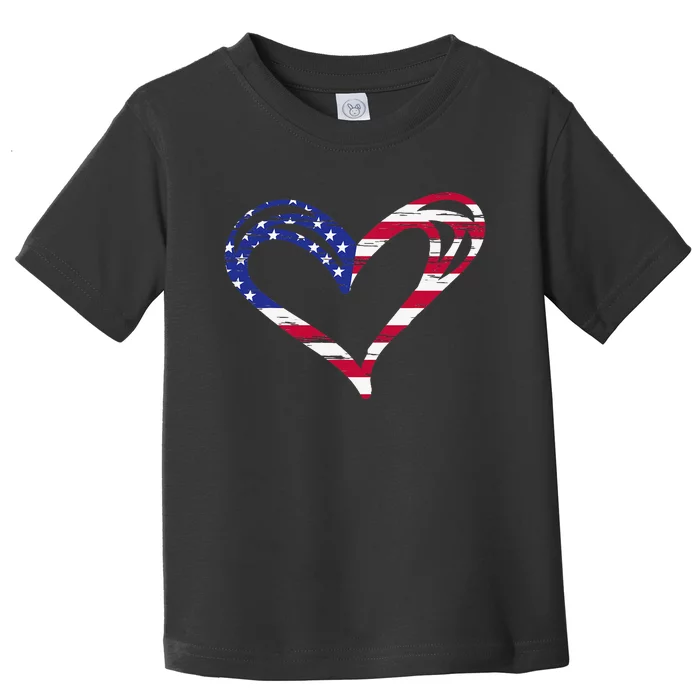 Usa Flag Heart American Patriotic Armed Forces Toddler T-Shirt