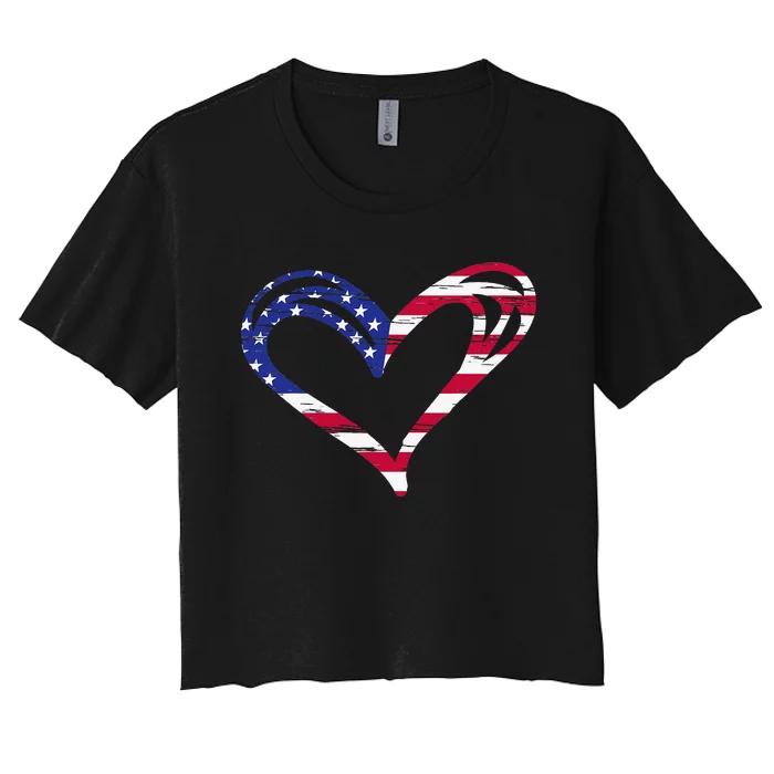 Usa Flag Heart American Patriotic Armed Forces Women's Crop Top Tee