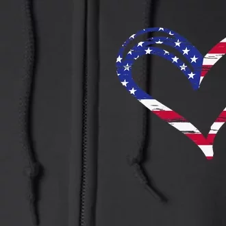 Usa Flag Heart American Patriotic Armed Forces Full Zip Hoodie