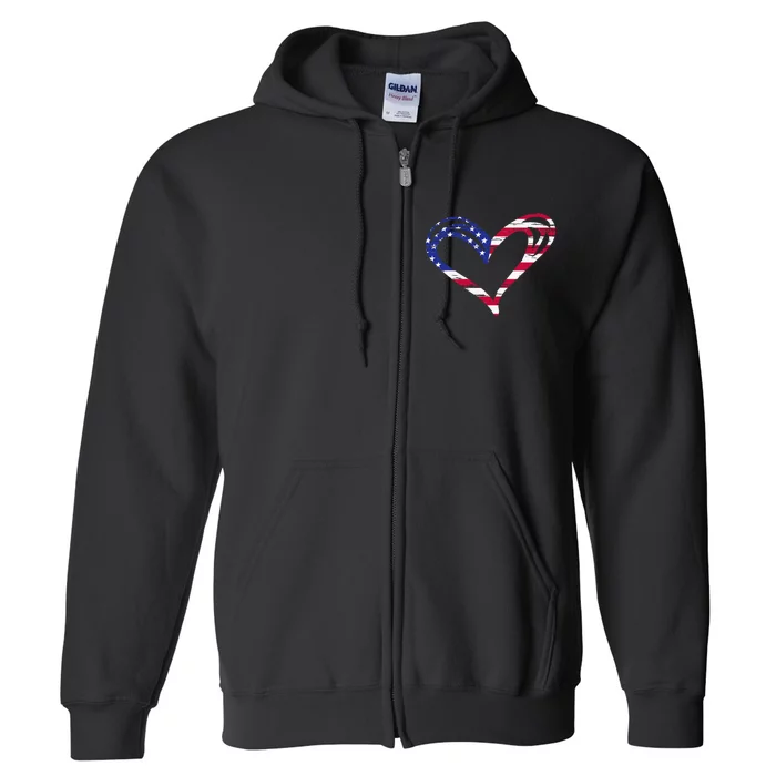 Usa Flag Heart American Patriotic Armed Forces Full Zip Hoodie