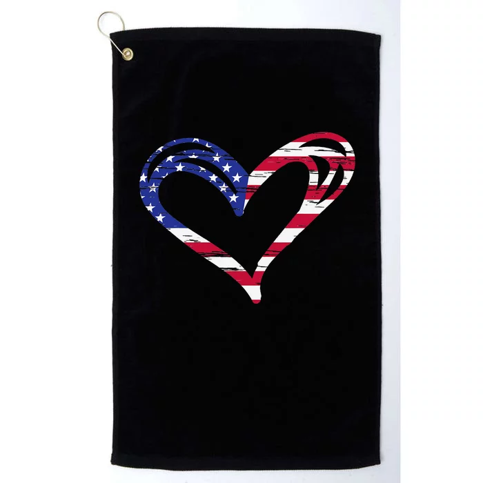 USA Flag Heart American Patriotic Armed Forces Memorial Day Platinum Collection Golf Towel