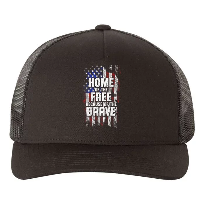 US Flag Home Of The Free Because Of The Brave Yupoong Adult 5-Panel Trucker Hat