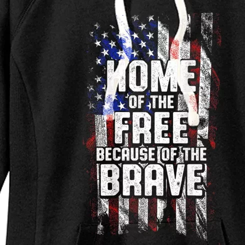 US Flag Home Of The Free Because Of The Brave Women's Fleece Hoodie