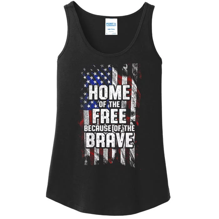 US Flag Home Of The Free Because Of The Brave Ladies Essential Tank