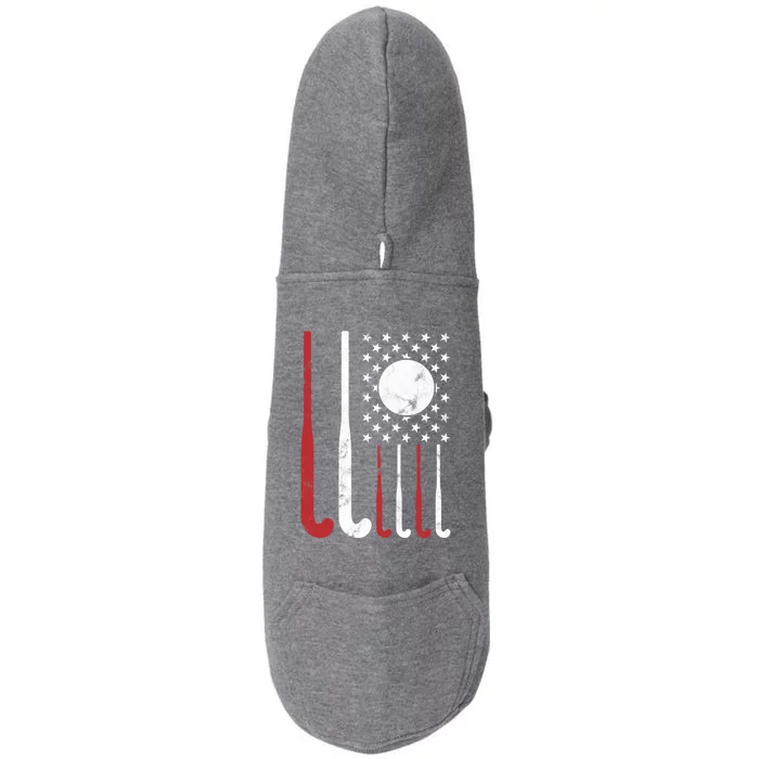 Usa Field Hockey Gift American Flag Fockey Lovers Gift Doggie 3-End Fleece Hoodie