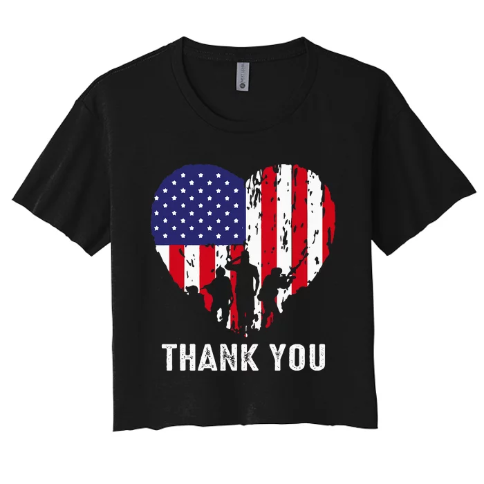 USA Flag Heart American Patriotic Armed Forces Memorial Day Women's Crop Top Tee