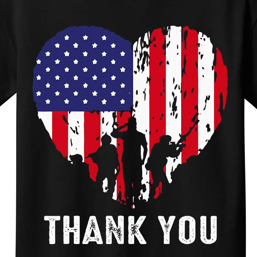 USA Flag Heart American Patriotic Armed Forces Memorial Day Kids T-Shirt