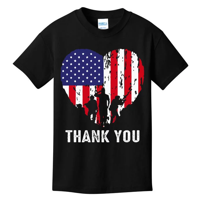 USA Flag Heart American Patriotic Armed Forces Memorial Day Kids T-Shirt