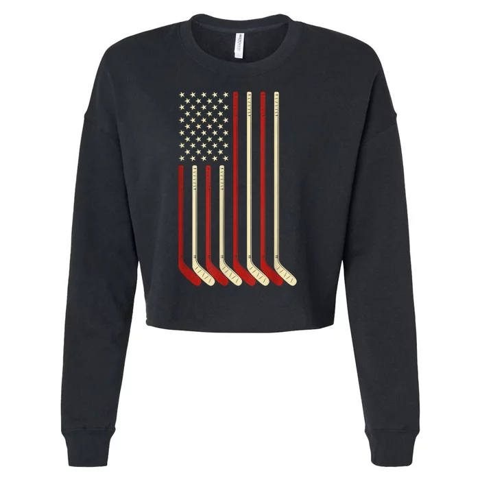 Usa Flag Hockey Stick Ice Hockey Cool Hockey Goalie Gift Cropped Pullover Crew