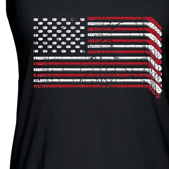 USA Flag Hockey Sticks American Pride 4th Of July Ice Hockey Ladies Essential Flowy Tank