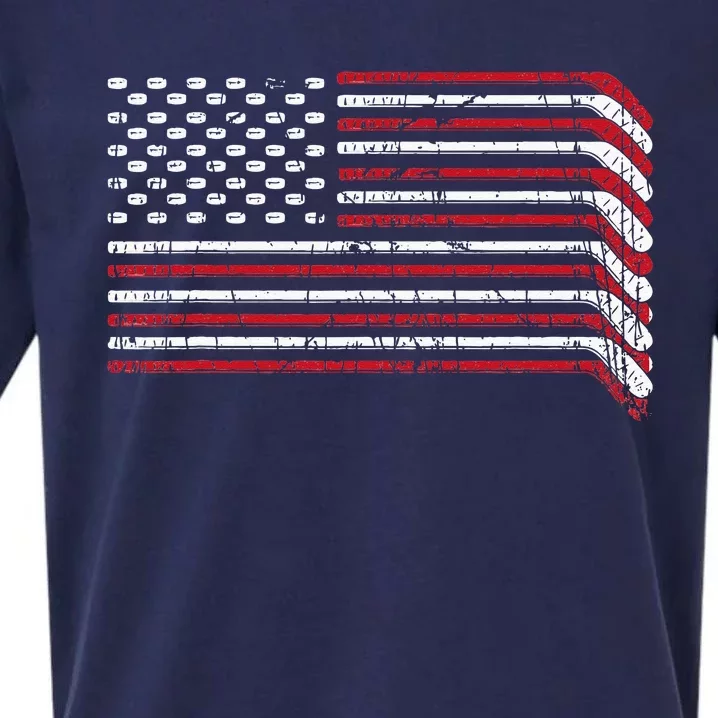 USA Flag Hockey Sticks American Pride 4th Of July Ice Hockey Sueded Cloud Jersey T-Shirt