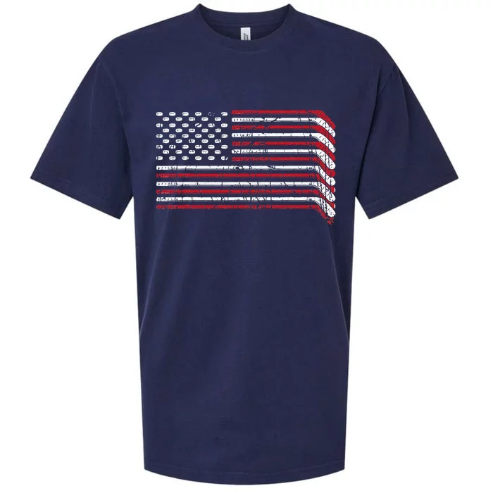 USA Flag Hockey Sticks American Pride 4th Of July Ice Hockey Sueded Cloud Jersey T-Shirt