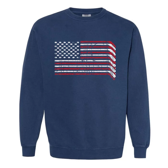 USA Flag Hockey Sticks American Pride 4th Of July Ice Hockey Garment-Dyed Sweatshirt