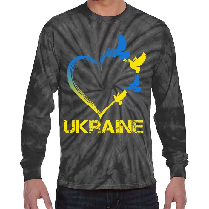 Ukraine Flag Heart Vintage Ukrainian Lovers Ukraine Tie-Dye Long Sleeve Shirt