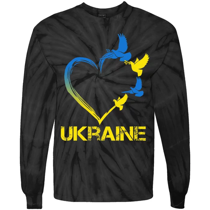 Ukraine Flag Heart Vintage Ukrainian Lovers Ukraine Tie-Dye Long Sleeve Shirt