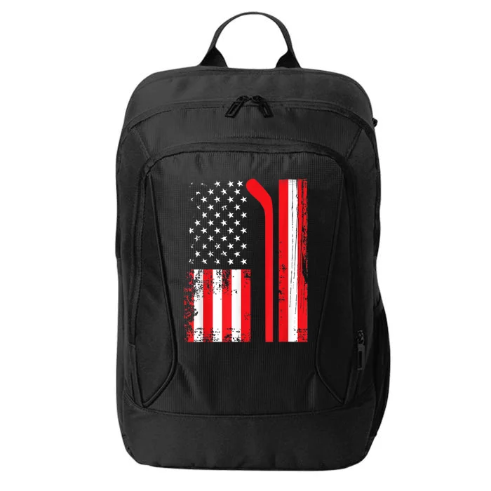 USA Flag Hockey American Flag Patriotic Ice Hockey City Backpack