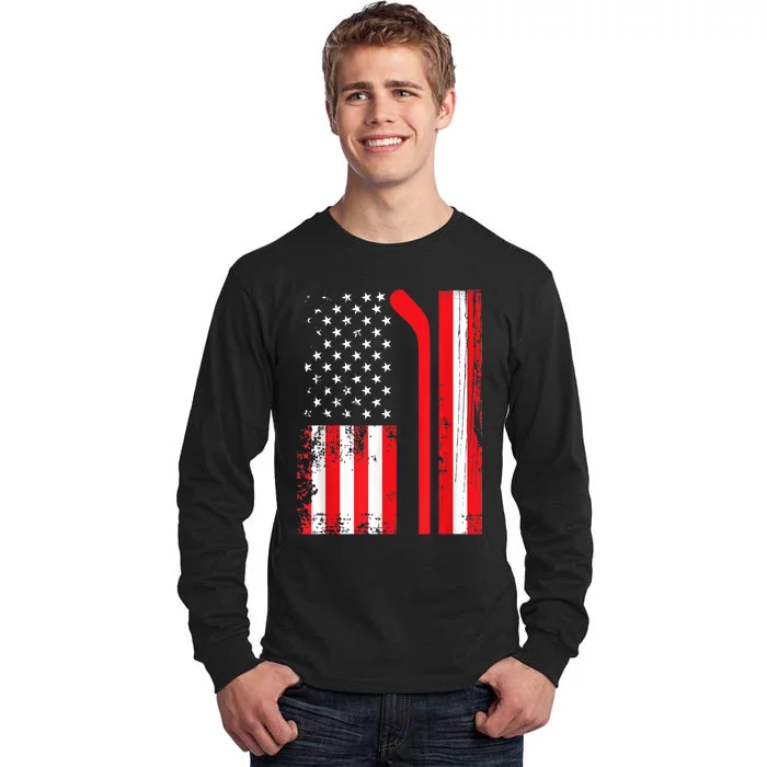 USA Flag Hockey American Flag Patriotic Ice Hockey Tall Long Sleeve T-Shirt