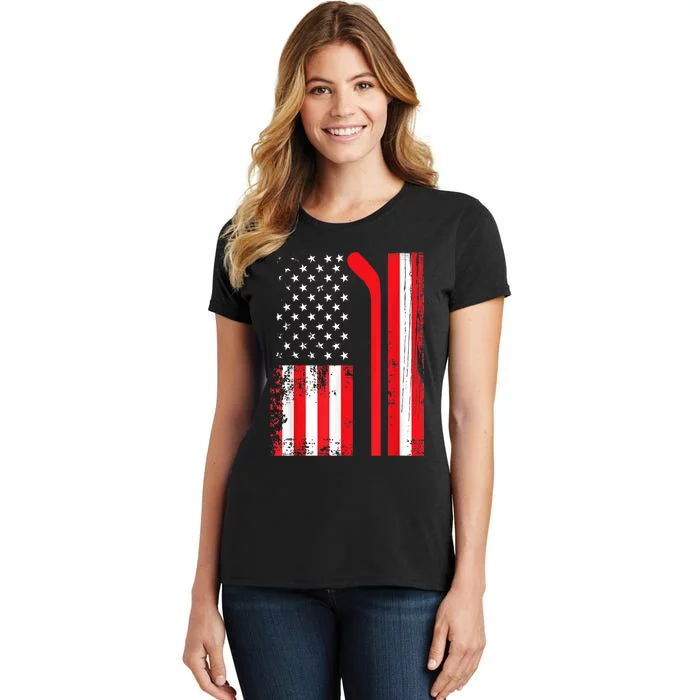 USA Flag Hockey American Flag Patriotic Ice Hockey Women's T-Shirt