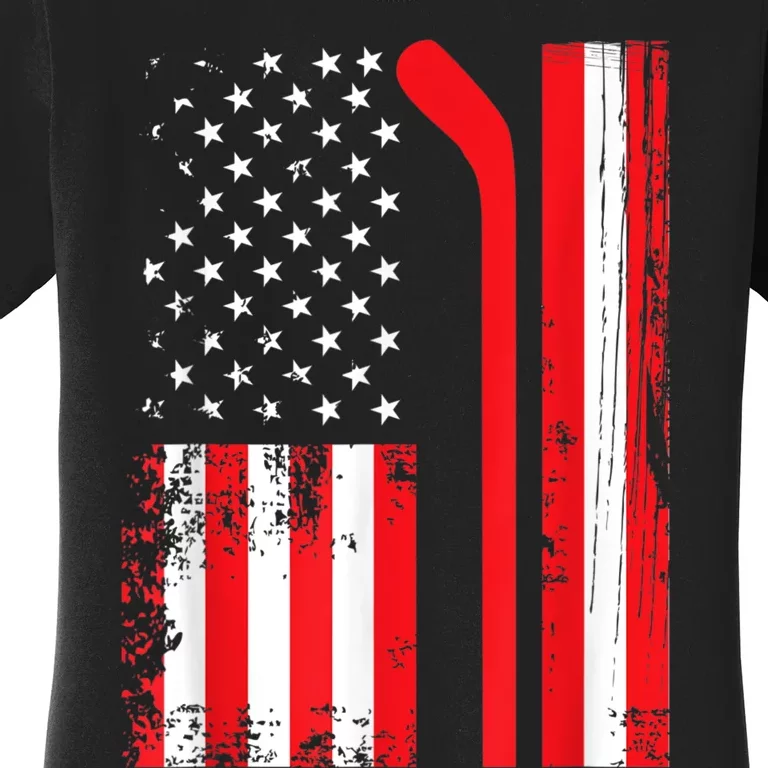 USA Flag Hockey American Flag Patriotic Ice Hockey Women's T-Shirt