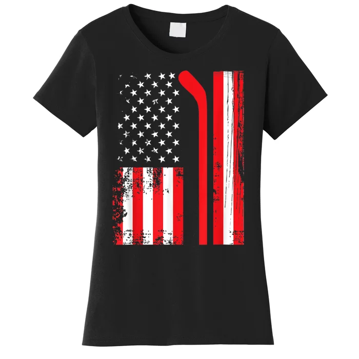 USA Flag Hockey American Flag Patriotic Ice Hockey Women's T-Shirt