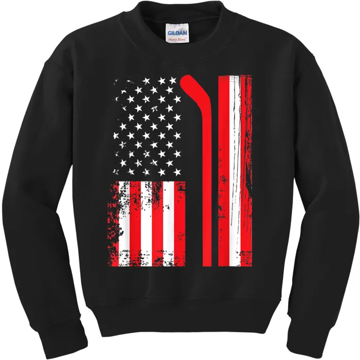 USA Flag Hockey American Flag Patriotic Ice Hockey Kids Sweatshirt