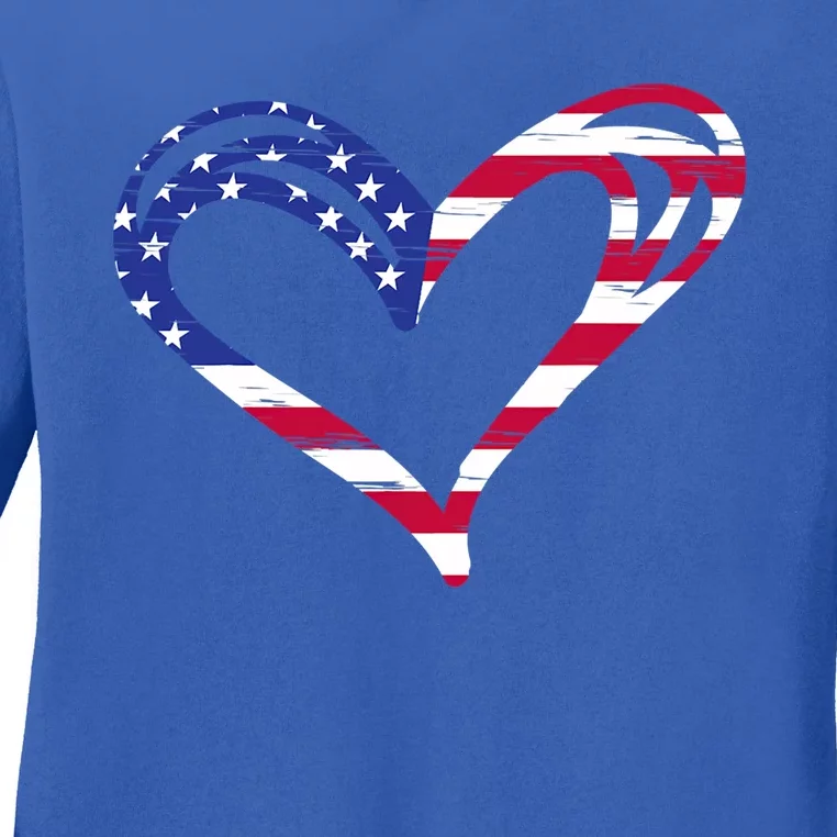 Usa Flag Heart American Patriotic Armed Forces Memorial Day Cool Gift Ladies Long Sleeve Shirt