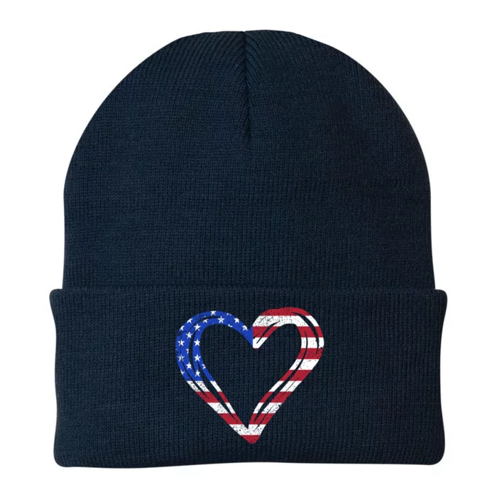 Usa Flag Heart American Patriotic Armed Forces Memorial Day Gift Knit Cap Winter Beanie