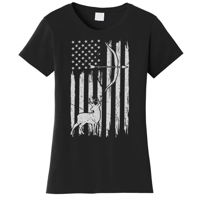 Usa Flag Hunting Deer Hunt Compound Bow USA Hunter Women's T-Shirt