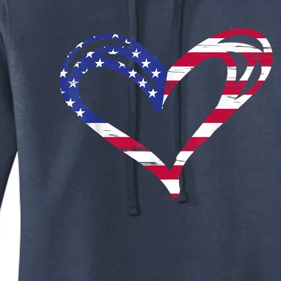 Usa Flag Heart American Patriotic Armed Forces Memorial Day Cute Gift Women's Pullover Hoodie