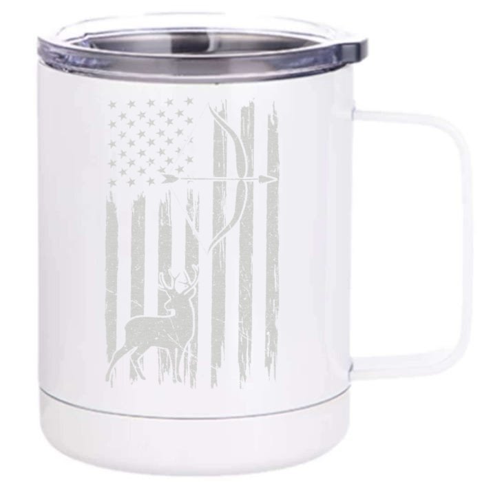 Usa Flag Hunting Deer Hunt Compound Bow USA Hunter Front & Back 12oz Stainless Steel Tumbler Cup