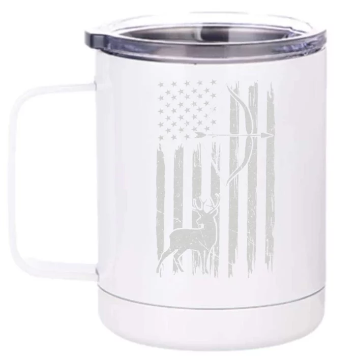 Usa Flag Hunting Deer Hunt Compound Bow USA Hunter Front & Back 12oz Stainless Steel Tumbler Cup