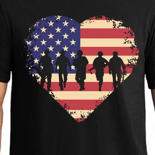 Usa Flag Heart American Patriotic Armed Forces Memorial Day Pajama Set