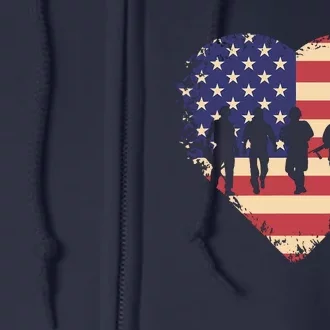 Usa Flag Heart American Patriotic Armed Forces Memorial Day Full Zip Hoodie