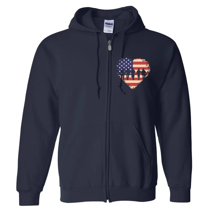 Usa Flag Heart American Patriotic Armed Forces Memorial Day Full Zip Hoodie